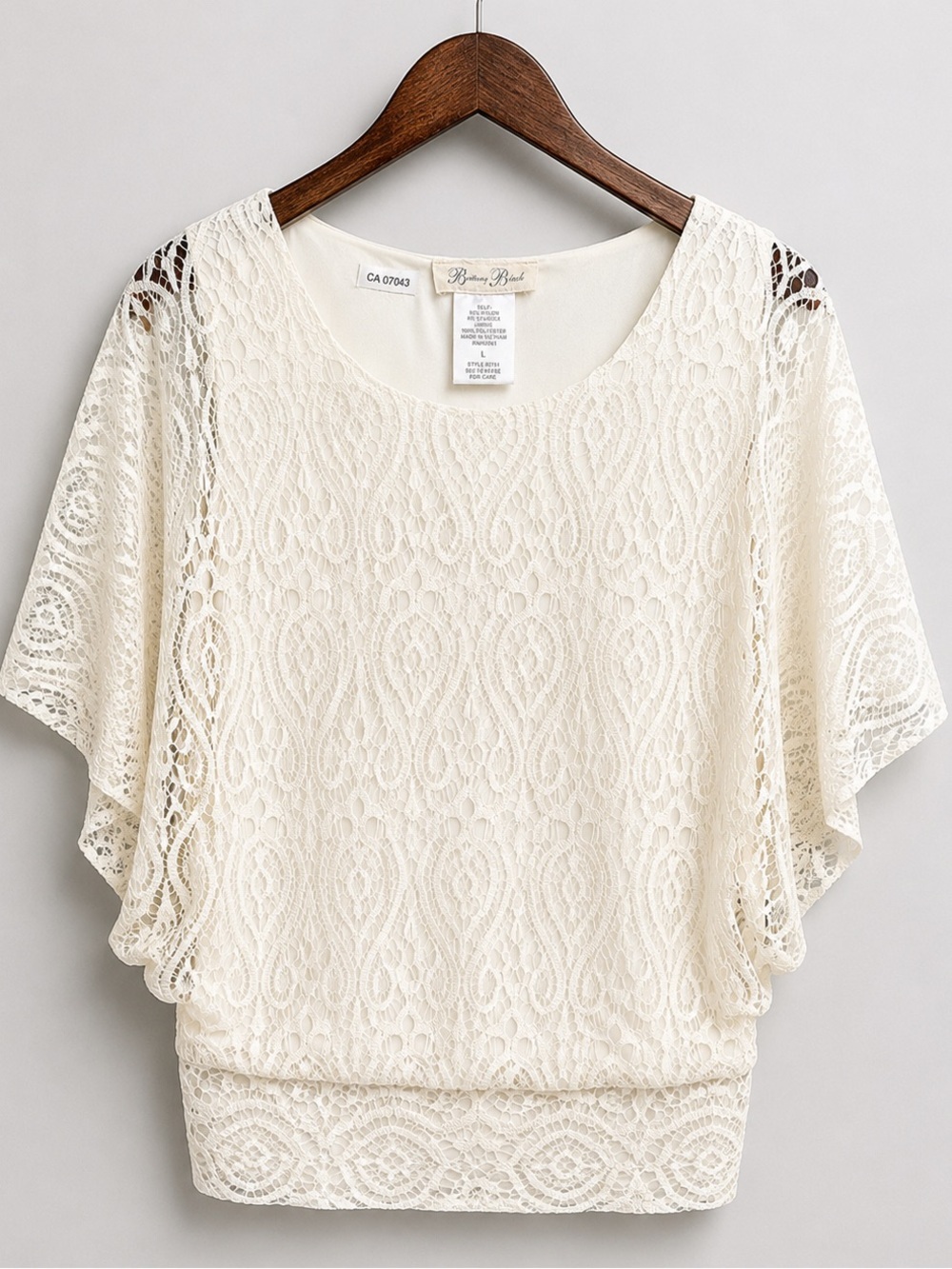 Brittany Black Romantic Lace Flutter Sleeve Top - Ivory Size L